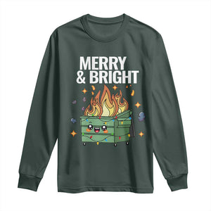 Funny Lil Fire Dumpster Christmas Long Sleeve Shirt Merry And Bright Xmas Led Lights TS11 Dark Forest Green Print Your Wear