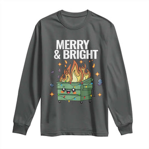 Funny Lil Fire Dumpster Christmas Long Sleeve Shirt Merry And Bright Xmas Led Lights TS11 Dark Heather Print Your Wear