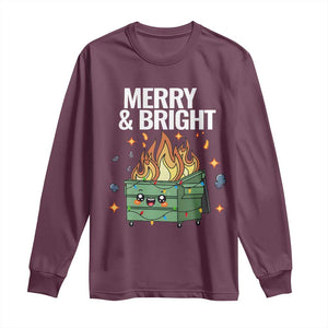 Funny Lil Fire Dumpster Christmas Long Sleeve Shirt Merry And Bright Xmas Led Lights TS11 Maroon Print Your Wear