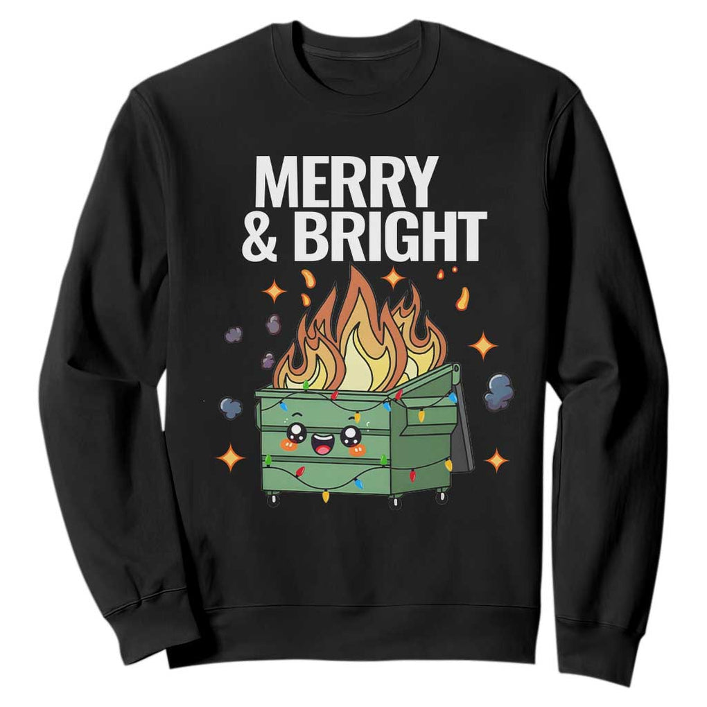 Funny Lil Fire Dumpster Christmas Sweatshirt Merry And Bright Xmas Led Lights TS11 Black Print Your Wear