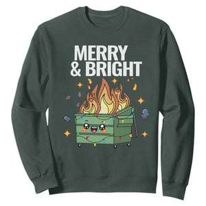 Funny Lil Fire Dumpster Christmas Sweatshirt Merry And Bright Xmas Led Lights TS11 Dark Forest Green Print Your Wear