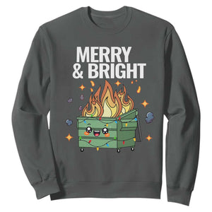 Funny Lil Fire Dumpster Christmas Sweatshirt Merry And Bright Xmas Led Lights TS11 Dark Heather Print Your Wear