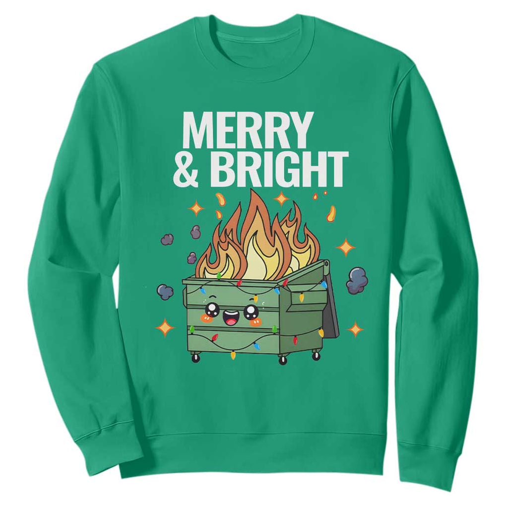 Funny Lil Fire Dumpster Christmas Sweatshirt Merry And Bright Xmas Led Lights TS11 Irish Green Print Your Wear