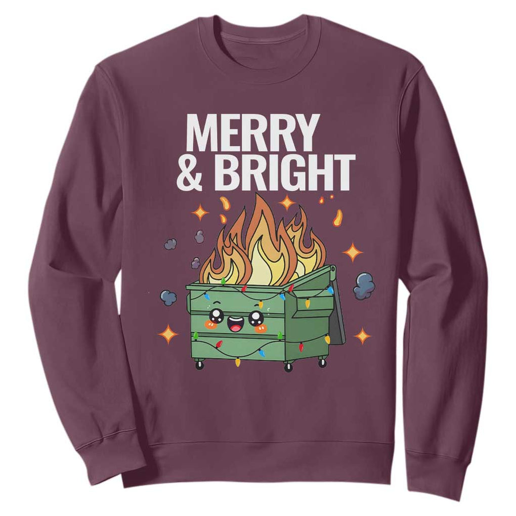 Funny Lil Fire Dumpster Christmas Sweatshirt Merry And Bright Xmas Led Lights TS11 Maroon Print Your Wear