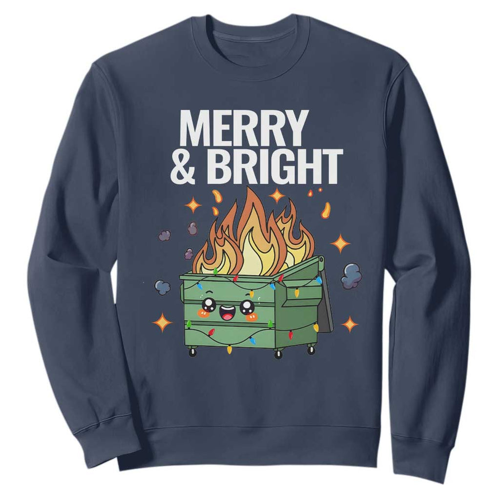 Funny Lil Fire Dumpster Christmas Sweatshirt Merry And Bright Xmas Led Lights TS11 Navy Print Your Wear