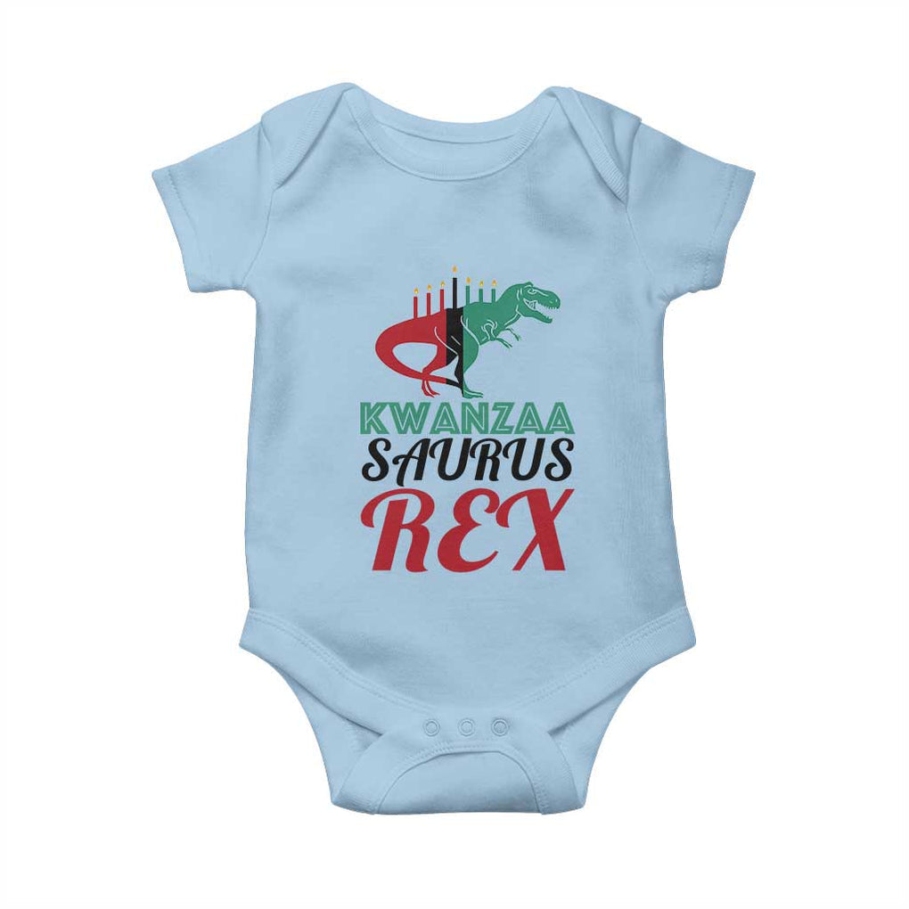 Kwanzaa Saurus Rex Kinara Candles Dinosaur T-rex African Heritage Baby Onesie TS11 Light Blue Print Your Wear