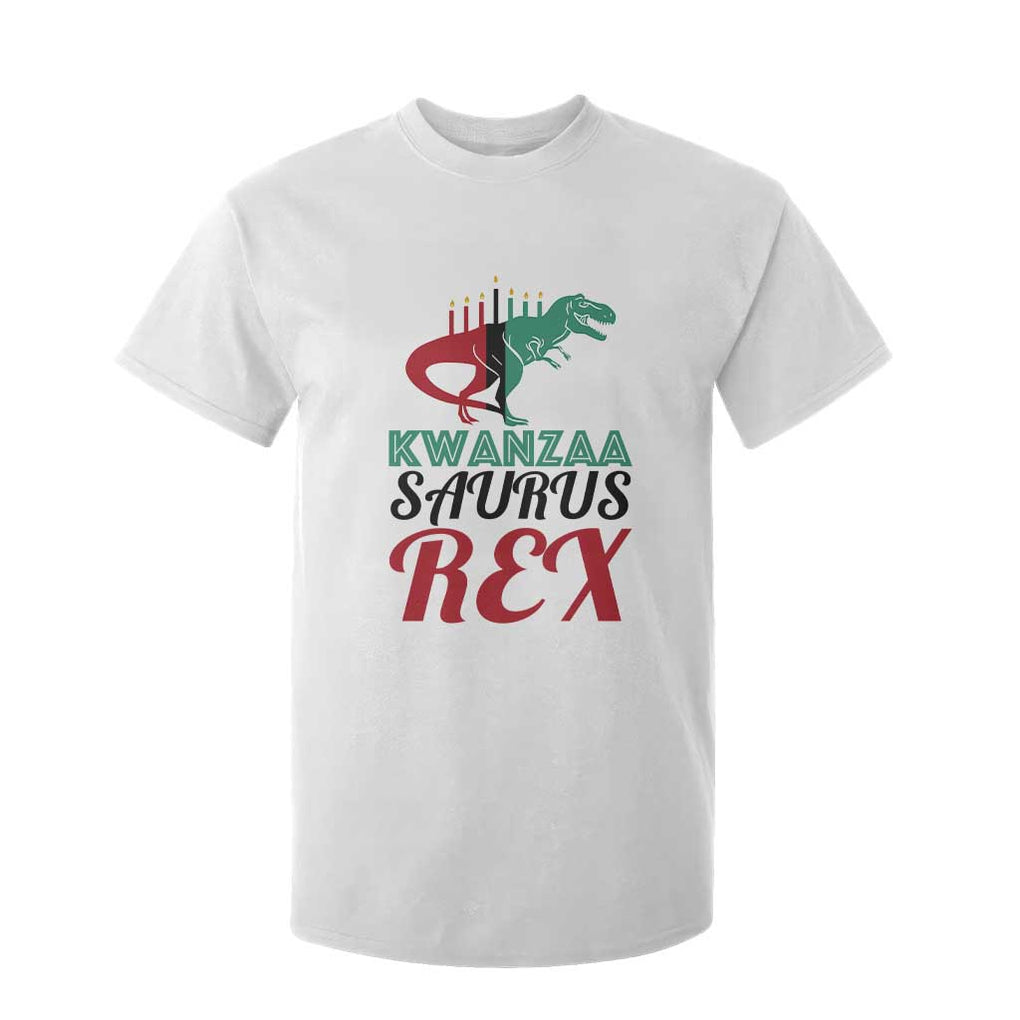 Kwanzaa Saurus Rex Kinara Candles Dinosaur T-rex African Heritage T Shirt For Kid TS11 White Print Your Wear