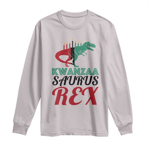 Kwanzaa Saurus Rex Kinara Candles Dinosaur T-rex African Heritage Long Sleeve Shirt TS11 Ice Gray Print Your Wear