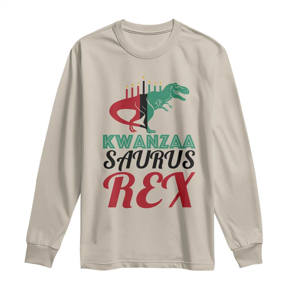 Kwanzaa Saurus Rex Kinara Candles Dinosaur T-rex African Heritage Long Sleeve Shirt TS11 Sand Print Your Wear