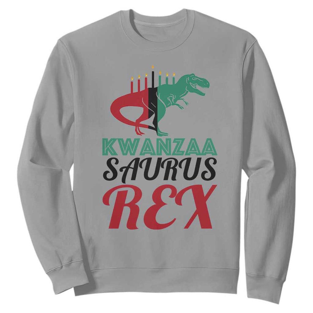 Kwanzaa Saurus Rex Kinara Candles Dinosaur T-rex African Heritage Sweatshirt TS11 Sport Gray Print Your Wear