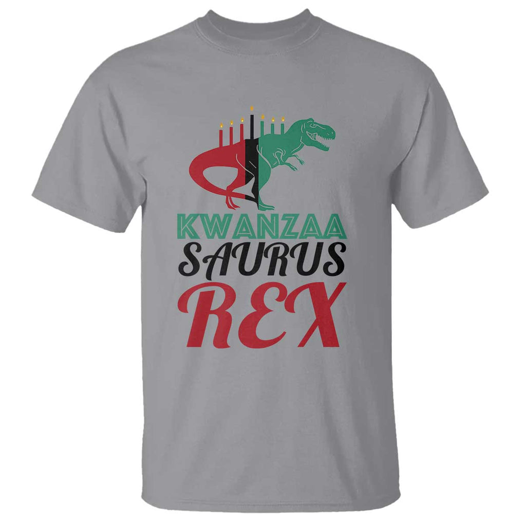 Kwanzaa Saurus Rex Kinara Candles Dinosaur T-rex African Heritage T Shirt TS11 Sport Gray Print Your Wear