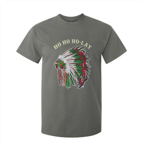 Funny Christmas Native American T Shirt For Kid Ho Ho Ho Lay Vintage War Bonnet TS11 Military Green Print Your Wear