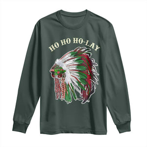 Funny Christmas Native American Long Sleeve Shirt Ho Ho Ho Lay Vintage War Bonnet TS11 Dark Forest Green Print Your Wear