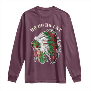 Funny Christmas Native American Long Sleeve Shirt Ho Ho Ho Lay Vintage War Bonnet TS11 Maroon Print Your Wear