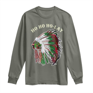 Funny Christmas Native American Long Sleeve Shirt Ho Ho Ho Lay Vintage War Bonnet TS11 Military Green Print Your Wear