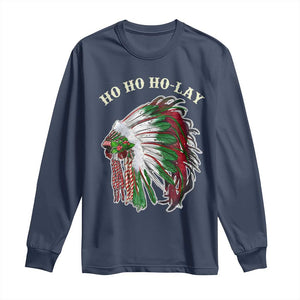 Funny Christmas Native American Long Sleeve Shirt Ho Ho Ho Lay Vintage War Bonnet TS11 Navy Print Your Wear