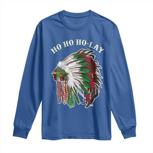 Funny Christmas Native American Long Sleeve Shirt Ho Ho Ho Lay Vintage War Bonnet TS11 Royal Blue Print Your Wear