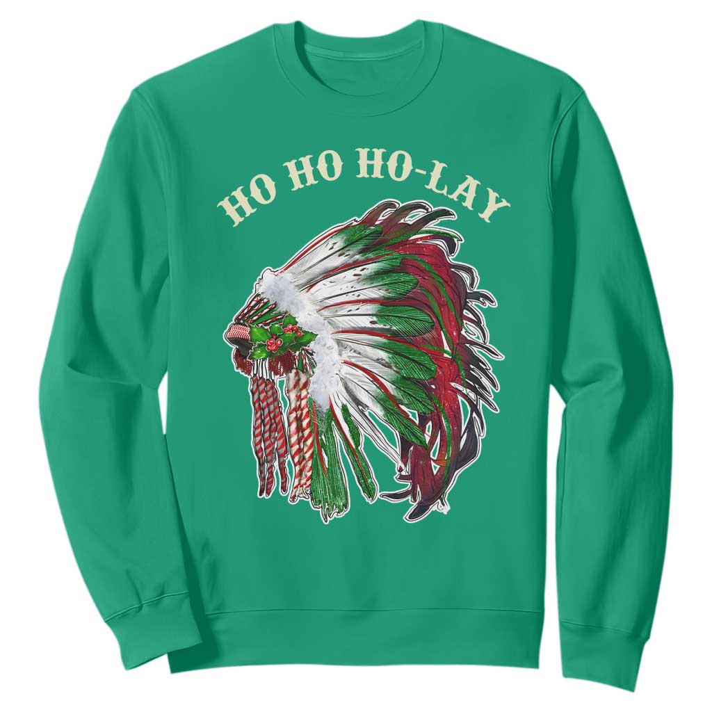 Funny Christmas Native American Sweatshirt Ho Ho Ho Lay Vintage War Bonnet TS11 Irish Green Print Your Wear