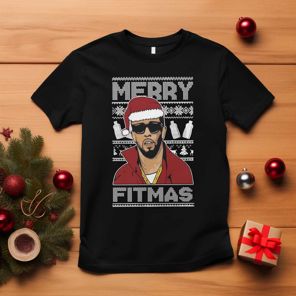 Funny Dirty Santa Diddy Merry Fitmas T Shirt TS11 Black Print Your Wear