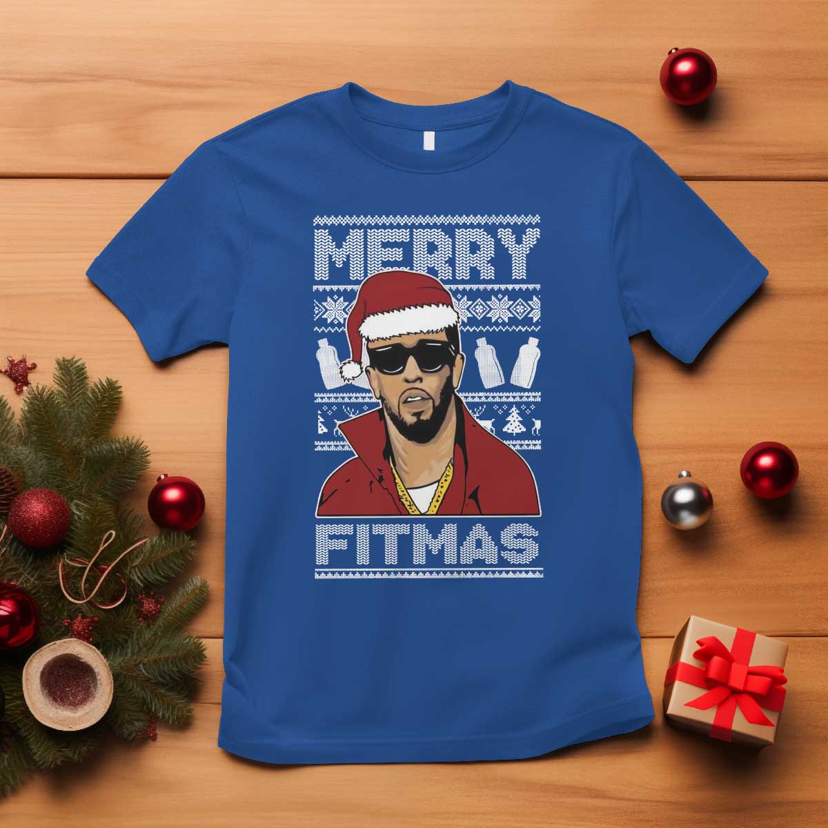 Funny Dirty Santa Diddy Merry Fitmas T Shirt TS11 Royal Blue Print Your Wear