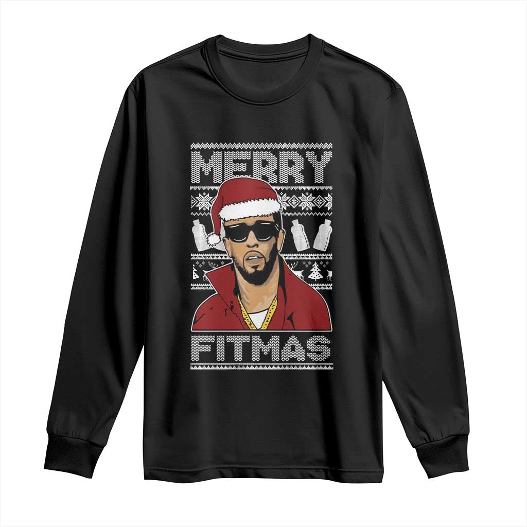 Funny Dirty Santa Diddy Merry Fitmas Long Sleeve Shirt TS11 Black Print Your Wear