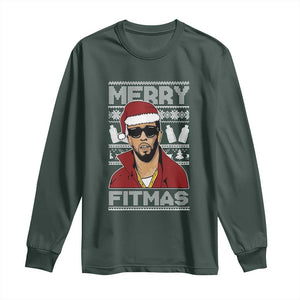 Funny Dirty Santa Diddy Merry Fitmas Long Sleeve Shirt TS11 Dark Forest Green Print Your Wear