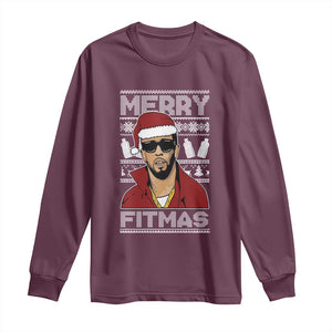 Funny Dirty Santa Diddy Merry Fitmas Long Sleeve Shirt TS11 Maroon Print Your Wear