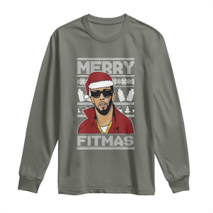 Funny Dirty Santa Diddy Merry Fitmas Long Sleeve Shirt TS11 Military Green Print Your Wear