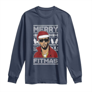 Funny Dirty Santa Diddy Merry Fitmas Long Sleeve Shirt TS11 Navy Print Your Wear