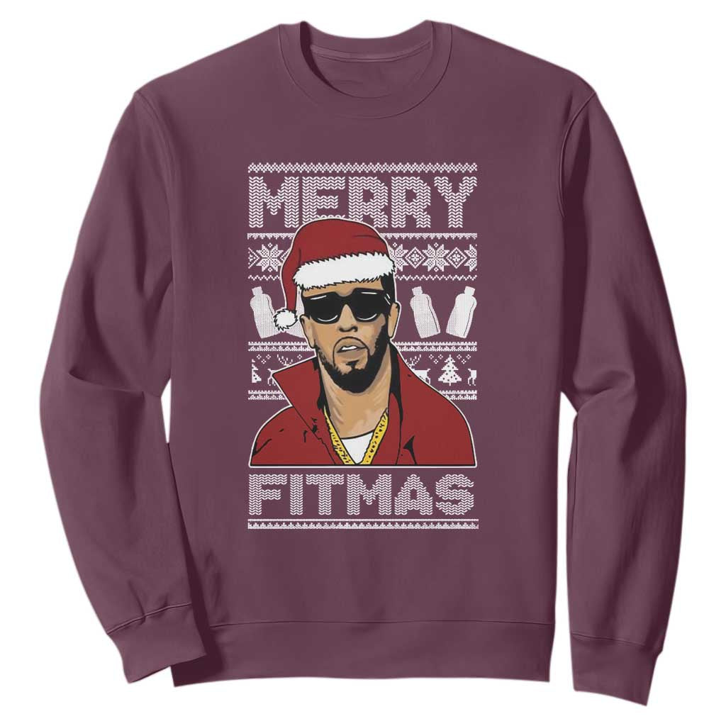 Funny Dirty Santa Diddy Merry Fitmas Sweatshirt TS11 Maroon Print Your Wear