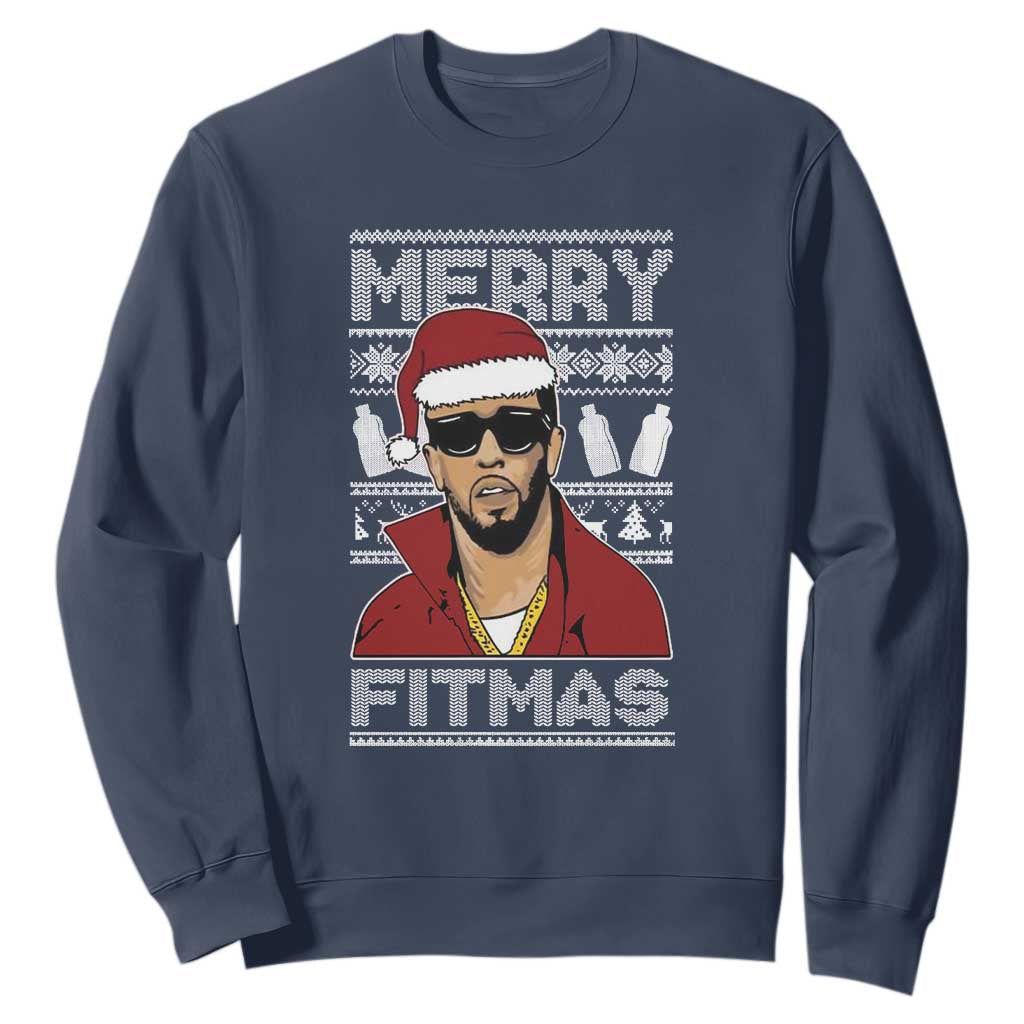 Funny Dirty Santa Diddy Merry Fitmas Sweatshirt TS11 Navy Print Your Wear