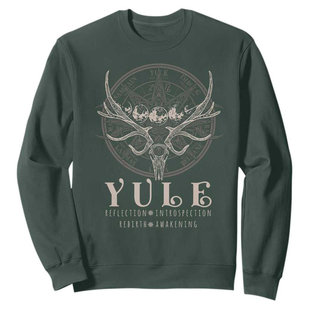 Yule Pagan Sweatshirt Reflection Instrospection Rebirth Awakening TS11 Dark Forest Green Print Your Wear