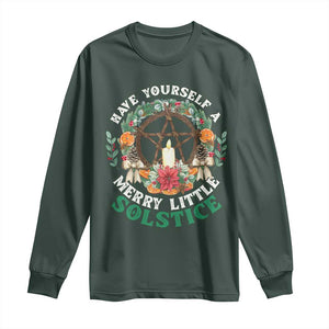 Have Yourself A Merry Little Solstice Long Sleeve Shirt Pagan Pentagram Christmas Wreath TS11 Dark Forest Green Print Your Wear