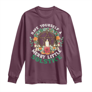 Have Yourself A Merry Little Solstice Long Sleeve Shirt Pagan Pentagram Christmas Wreath TS11 Maroon Print Your Wear