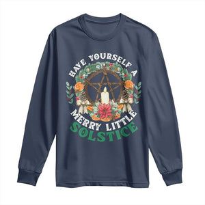 Have Yourself A Merry Little Solstice Long Sleeve Shirt Pagan Pentagram Christmas Wreath TS11 Navy Print Your Wear