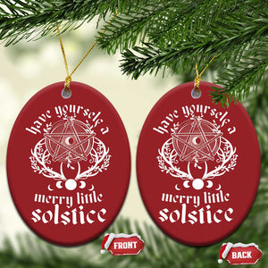 Yule Pagan Christmas Ornament Have Yourself A Merry Little Solstice Vintage Pentagram TS11 Oval Red Print Your Wear