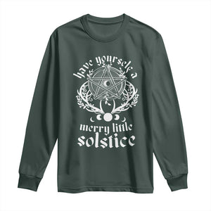 Yule Pagan Long Sleeve Shirt Have Yourself A Merry Little Solstice Vintage Pentagram TS11 Dark Forest Green Print Your Wear