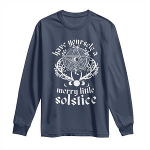 Yule Pagan Long Sleeve Shirt Have Yourself A Merry Little Solstice Vintage Pentagram TS11 Navy Print Your Wear