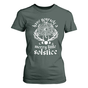 Yule Pagan T Shirt For Women Have Yourself A Merry Little Solstice Vintage Pentagram TS11 Dark Forest Green Print Your Wear