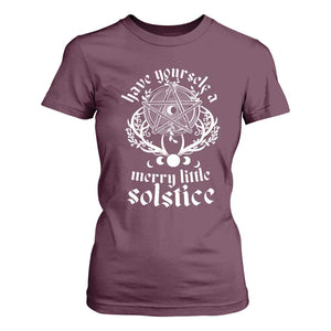 Yule Pagan T Shirt For Women Have Yourself A Merry Little Solstice Vintage Pentagram TS11 Maroon Print Your Wear