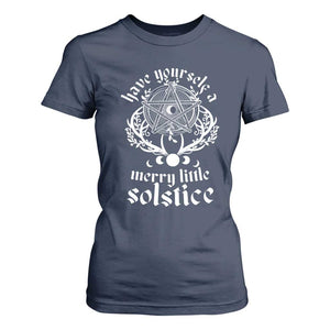 Yule Pagan T Shirt For Women Have Yourself A Merry Little Solstice Vintage Pentagram TS11 Navy Print Your Wear