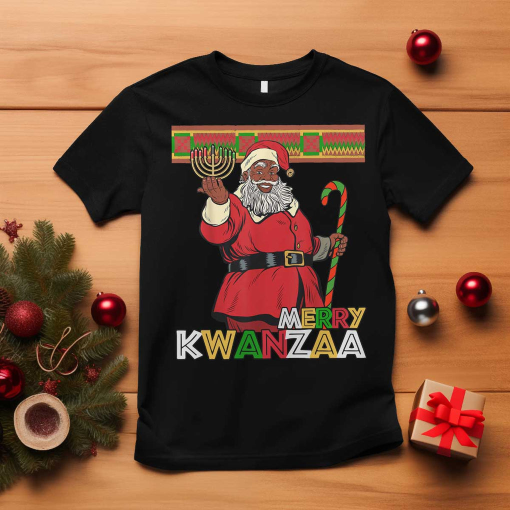 Funny Merry Kwanzaa Christmas T Shirt African American Black Santa Kinara Candles TS11 Black Print Your Wear