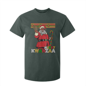 Funny Merry Kwanzaa Christmas T Shirt For Kid African American Black Santa Kinara Candles TS11 Dark Forest Green Print Your Wear