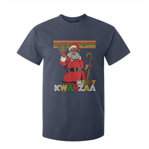 Funny Merry Kwanzaa Christmas T Shirt For Kid African American Black Santa Kinara Candles TS11 Navy Print Your Wear