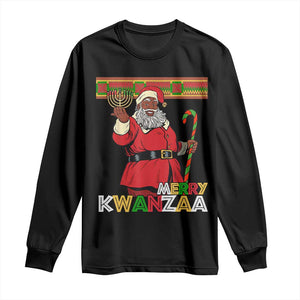 Funny Merry Kwanzaa Christmas Long Sleeve Shirt African American Black Santa Kinara Candles TS11 Black Print Your Wear