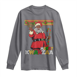 Funny Merry Kwanzaa Christmas Long Sleeve Shirt African American Black Santa Kinara Candles TS11 Charcoal Print Your Wear