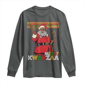 Funny Merry Kwanzaa Christmas Long Sleeve Shirt African American Black Santa Kinara Candles TS11 Dark Heather Print Your Wear