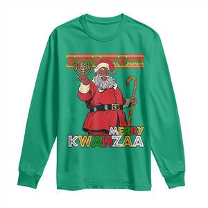 Funny Merry Kwanzaa Christmas Long Sleeve Shirt African American Black Santa Kinara Candles TS11 Irish Green Print Your Wear