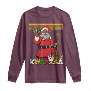 Funny Merry Kwanzaa Christmas Long Sleeve Shirt African American Black Santa Kinara Candles TS11 Maroon Print Your Wear