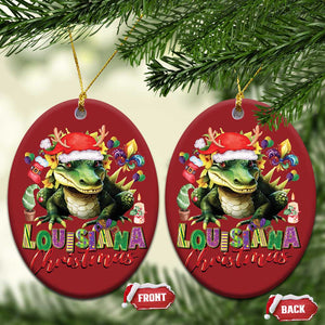 Funny Cajun Louisiana Christmas Santa's Alligator Christmas Ornament TS11 Oval Red Print Your Wear